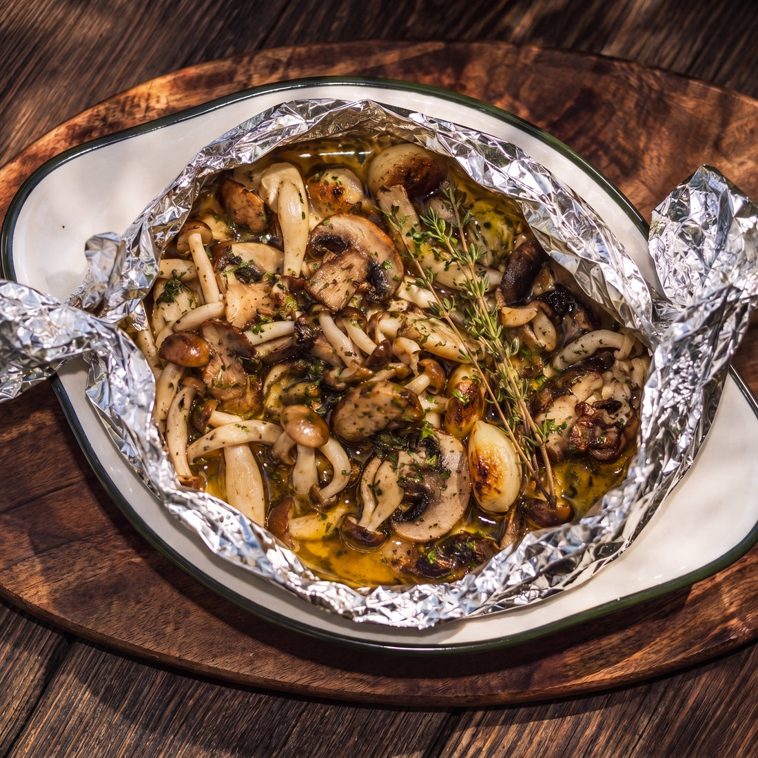 Champignons en papillote à l’ail et au romarin