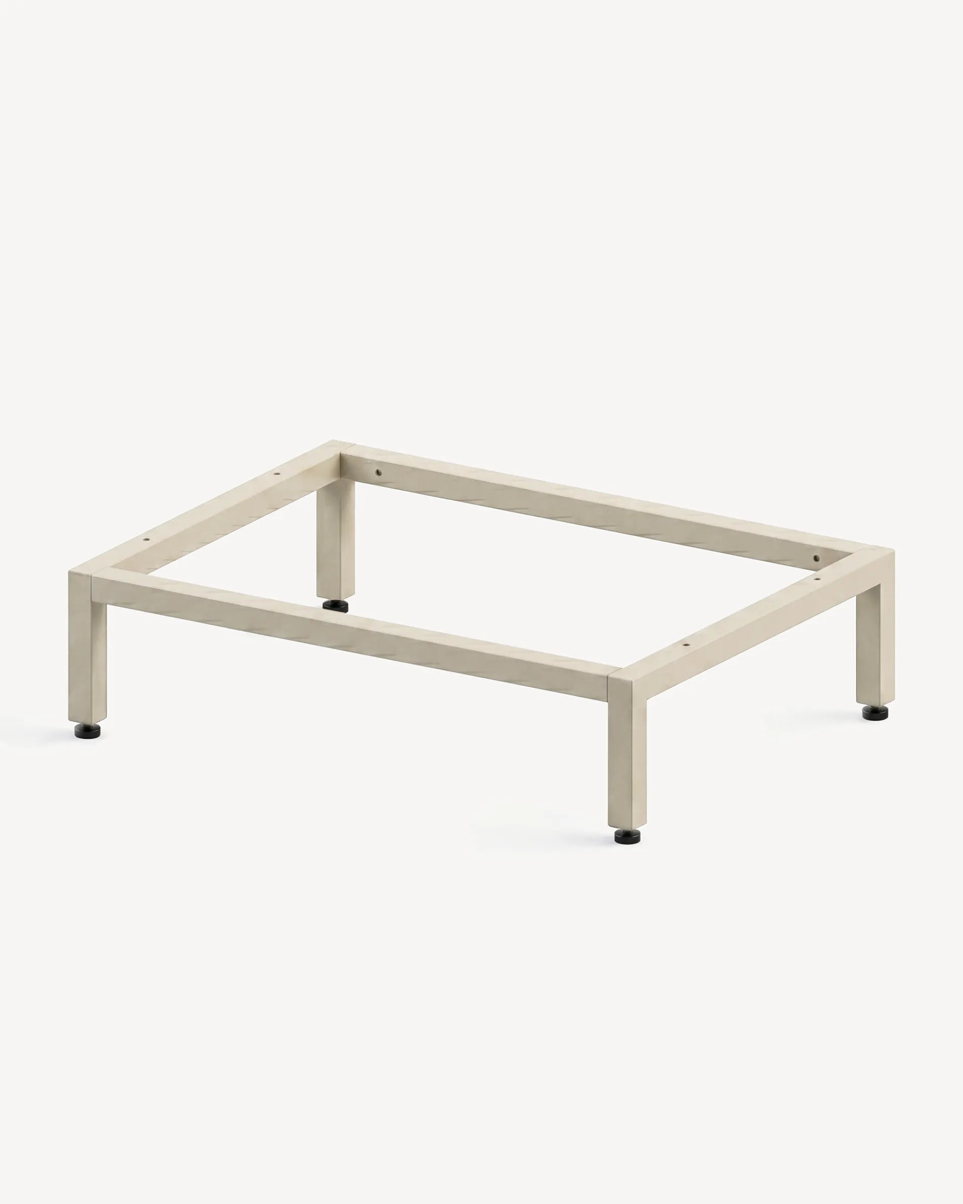 Struttura bassa beige crema PILOTIS, dettaglio dell’assemblaggio ad angolo