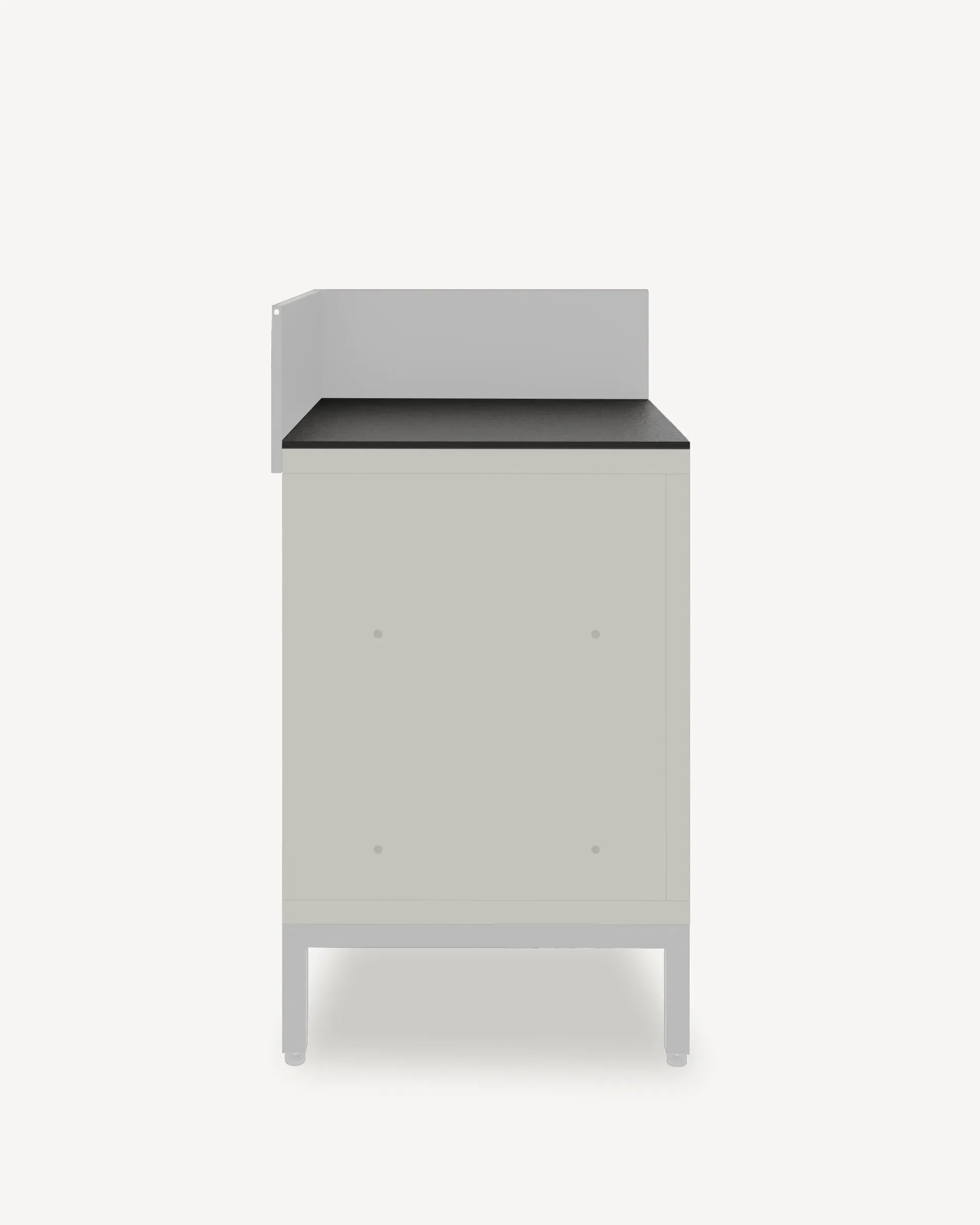 Modulo angolare PILOTIS con piano nero e frontale grigio, packshot su sfondo bianco