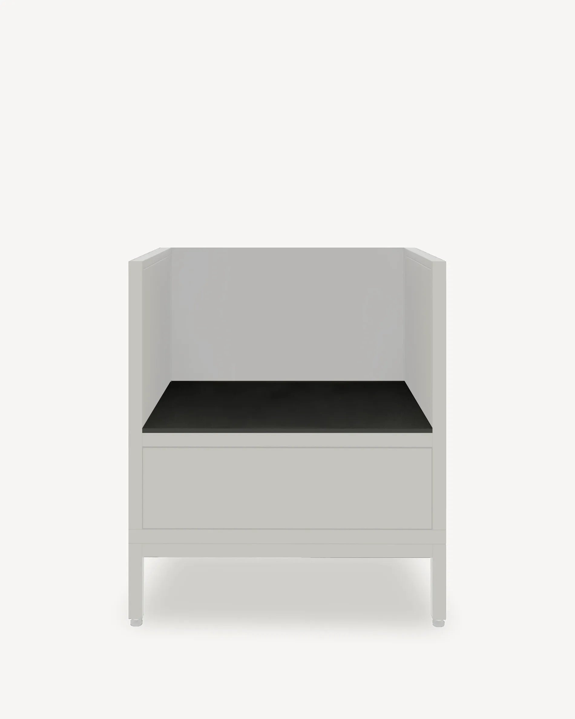 Modulo PILOTIS per kamado con ripiano nero e frontale grigio, packshot su sfondo bianco
