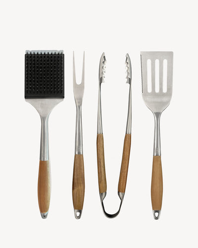 Set di 4 utensili in acciaio inox e acacia