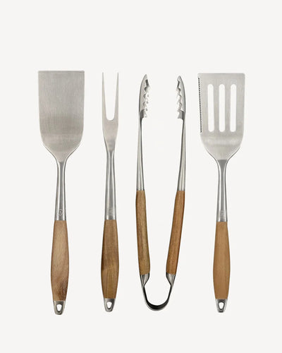 Set di 4 utensili in acciaio inox e acacia