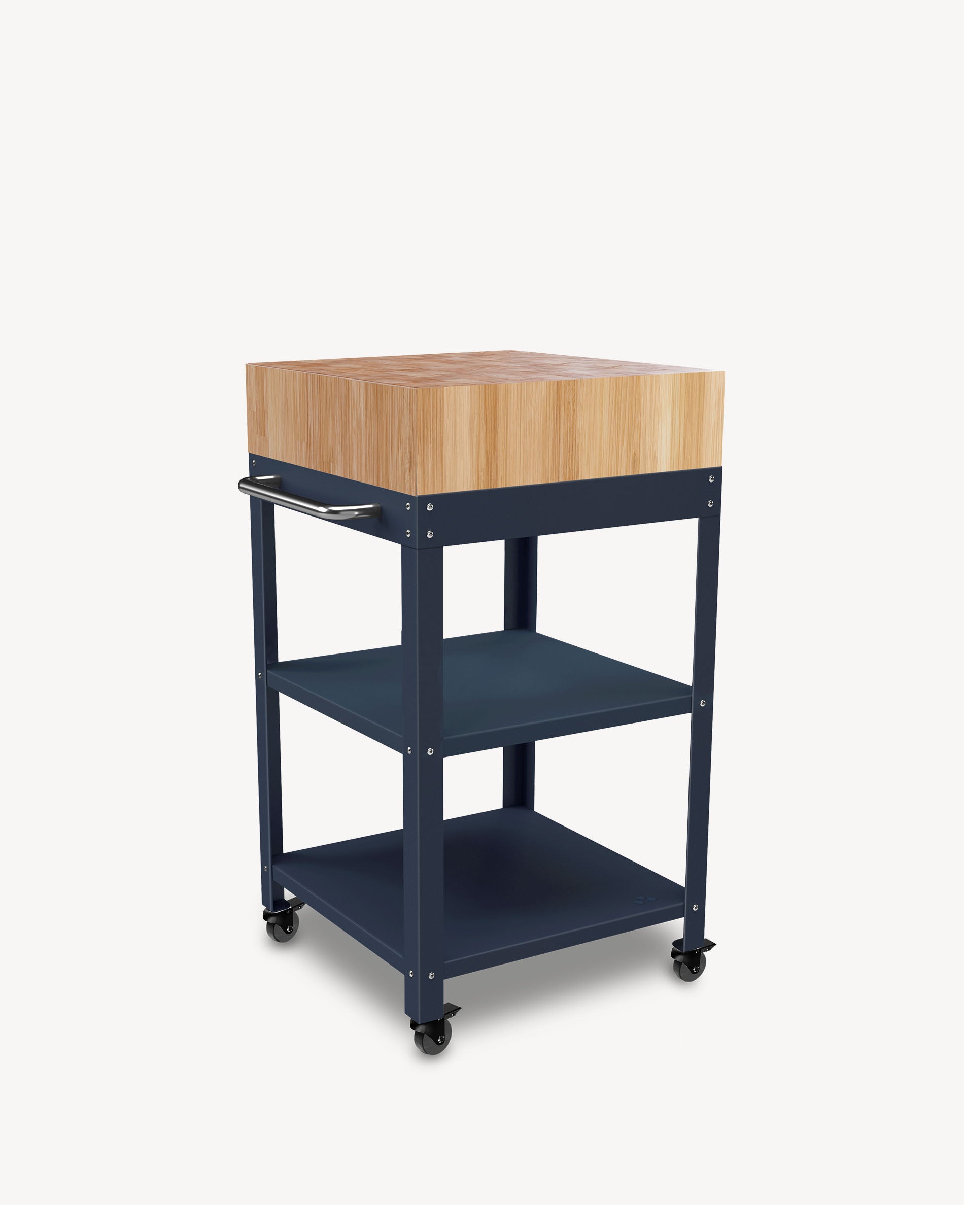 Carrello in metallo blu navy con tagliere
