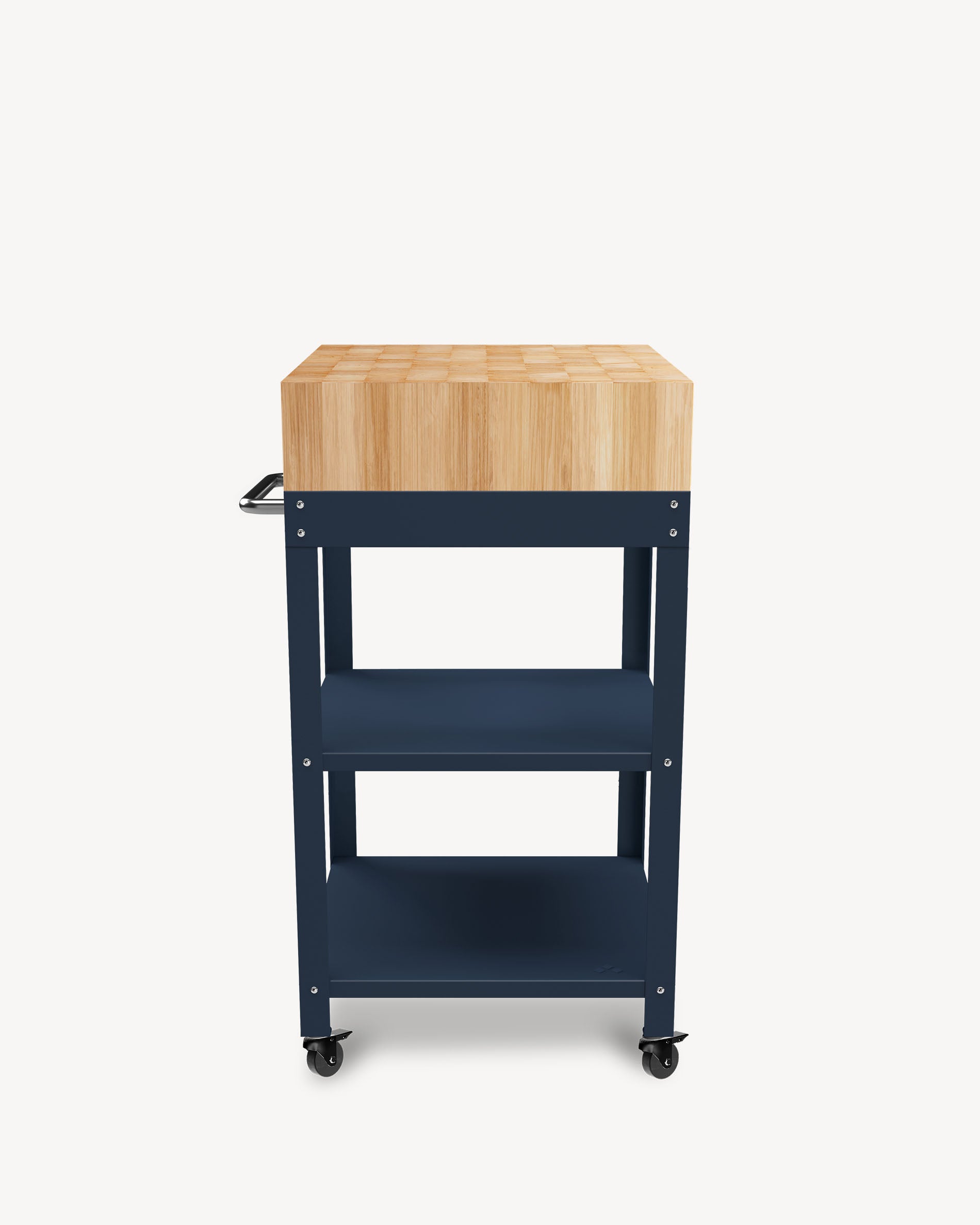 Carrello in metallo blu navy con tagliere