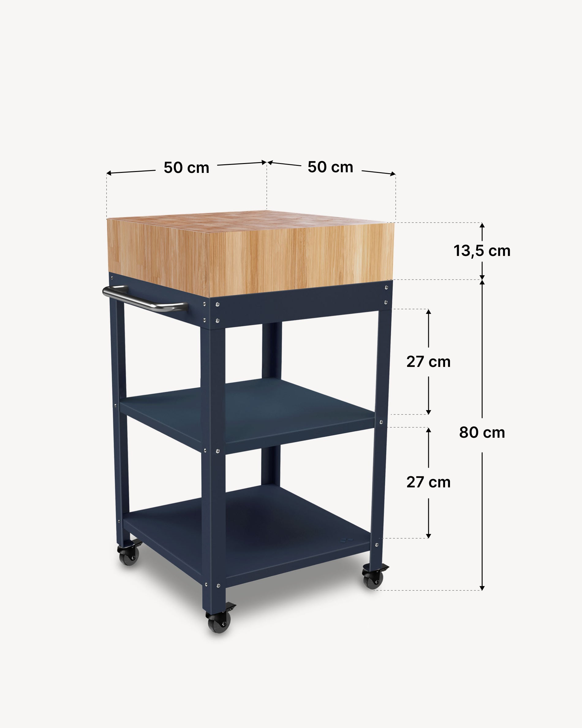 Dimensioni carrello in metallo 50x50 con tagliere