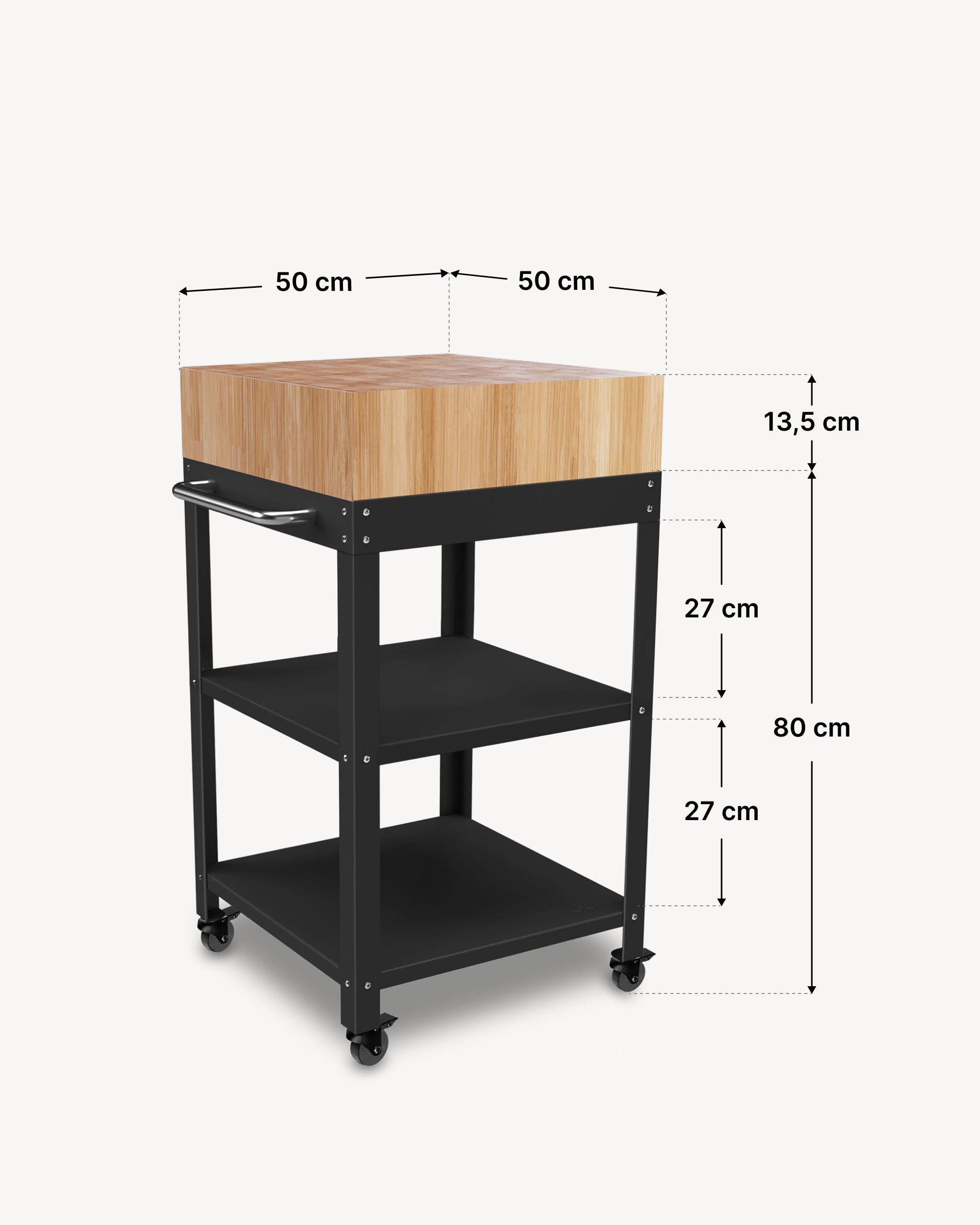 Dimensioni carrello in metallo 50x50 con tagliere