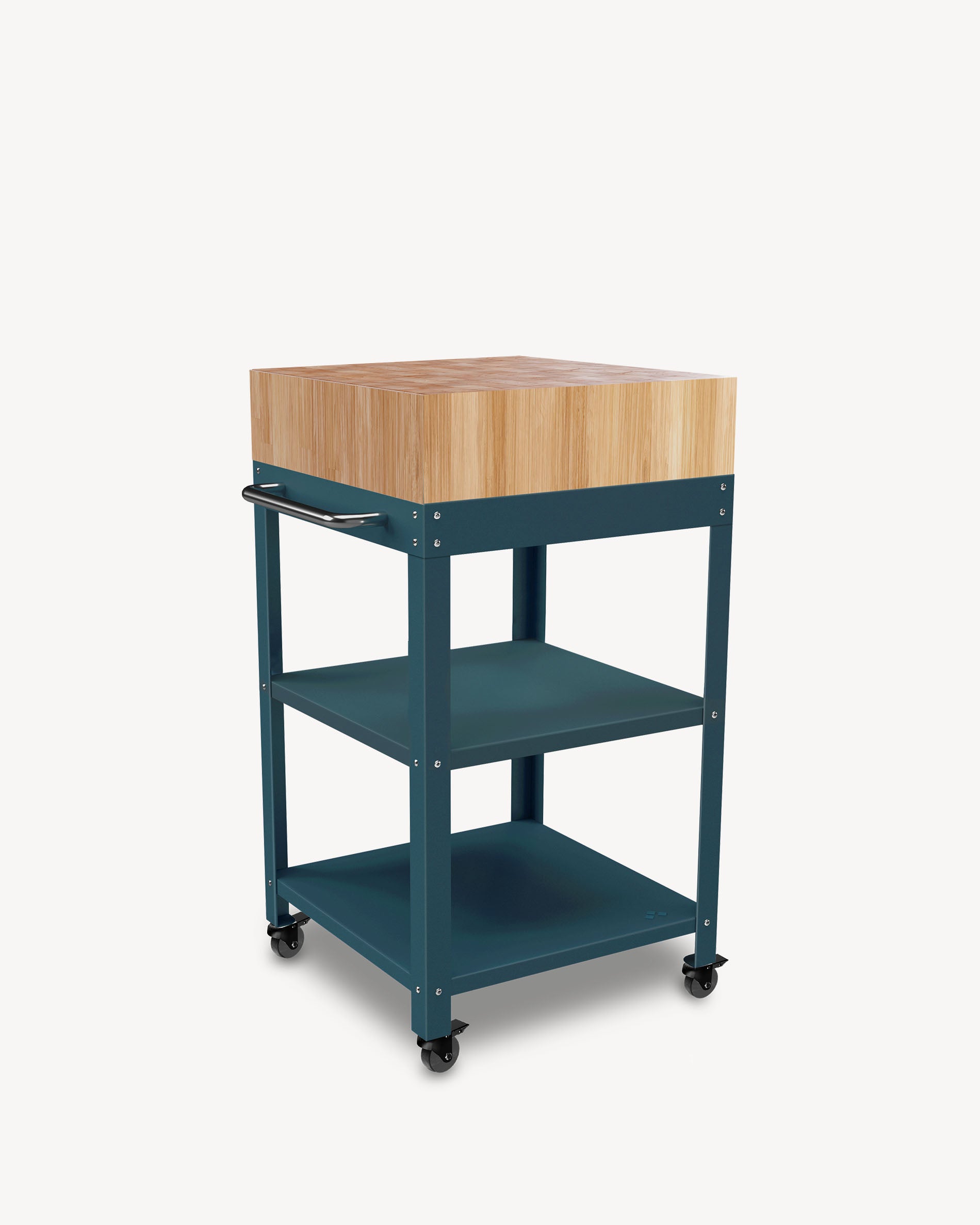 Carrello in metallo blu oceano con tagliere