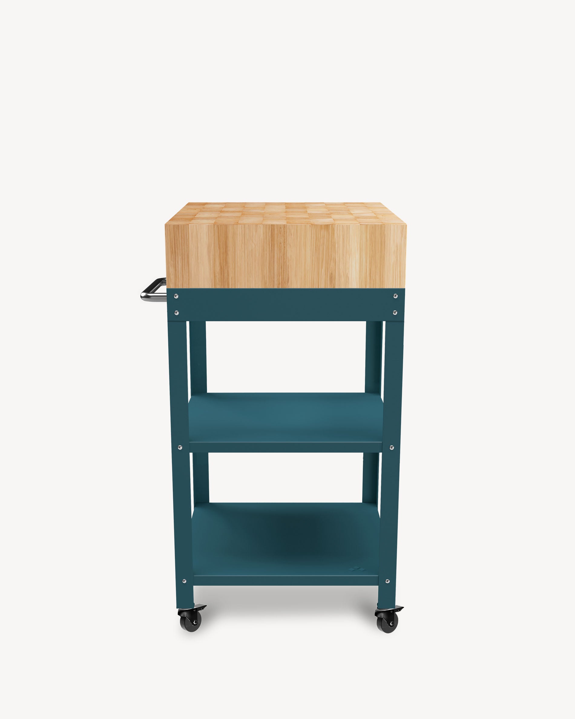 Carrello in metallo blu oceano con tagliere