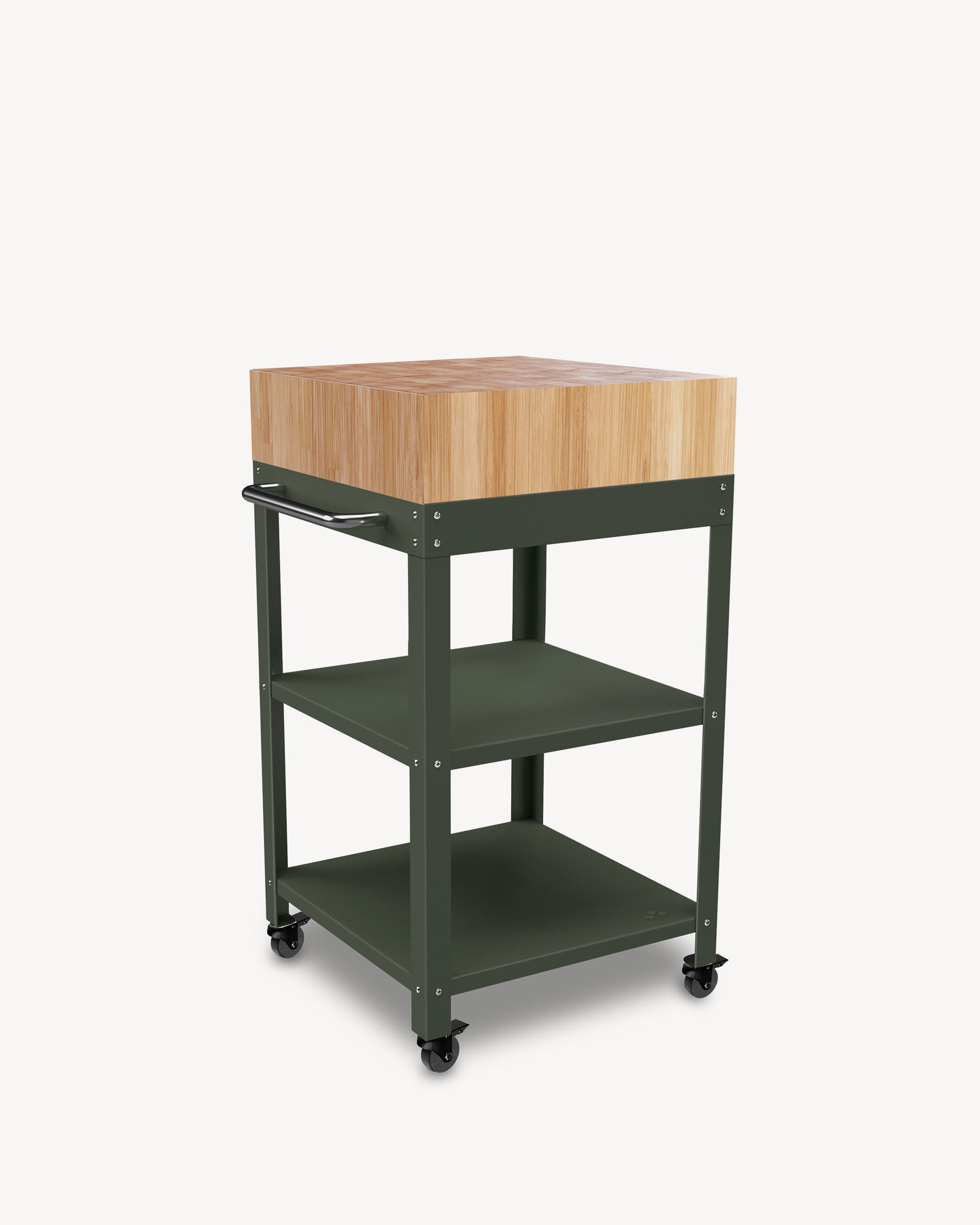 Carrello in metallo verde oliva con tagliere