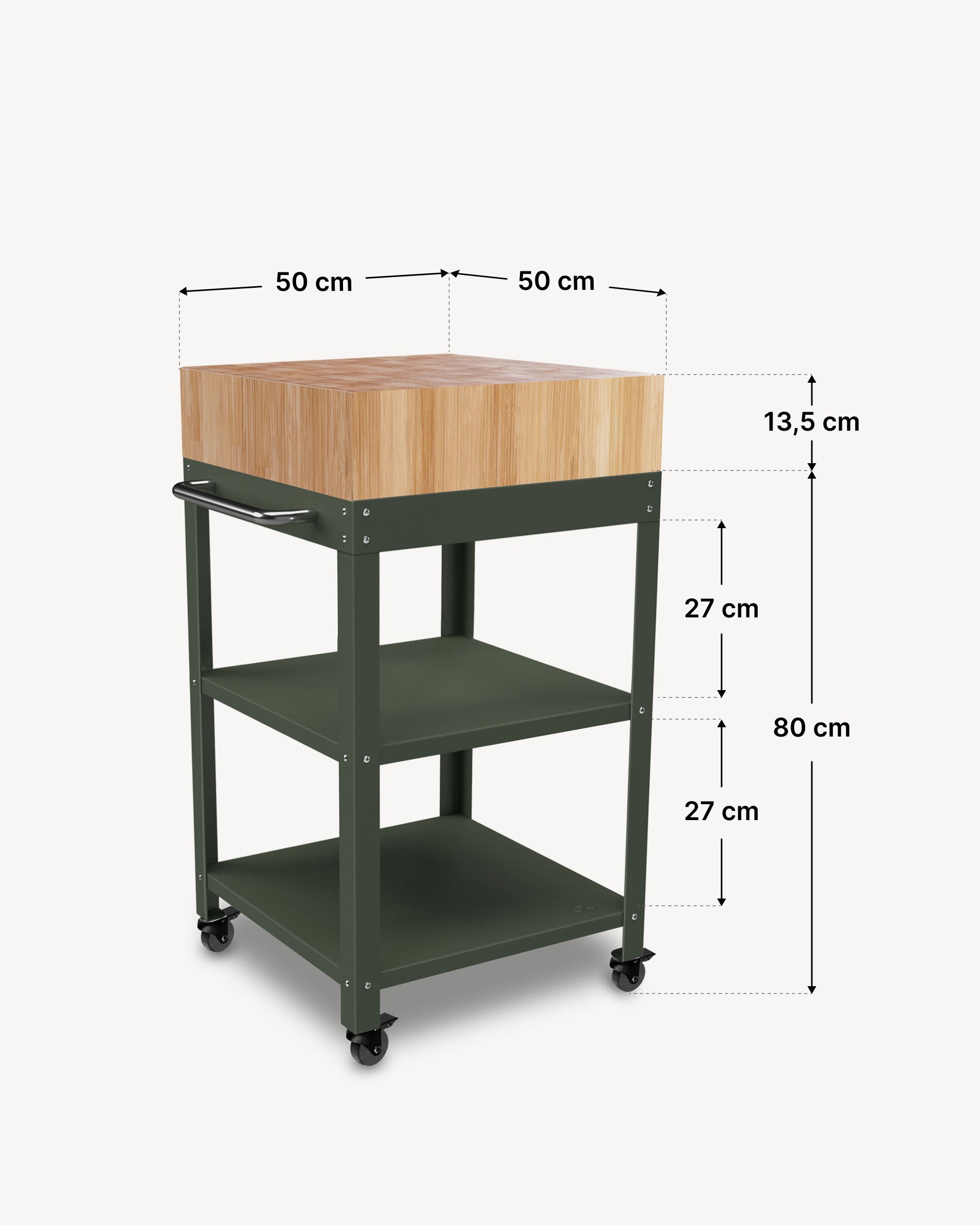 Dimensioni carrello in metallo 50x50 con tagliere