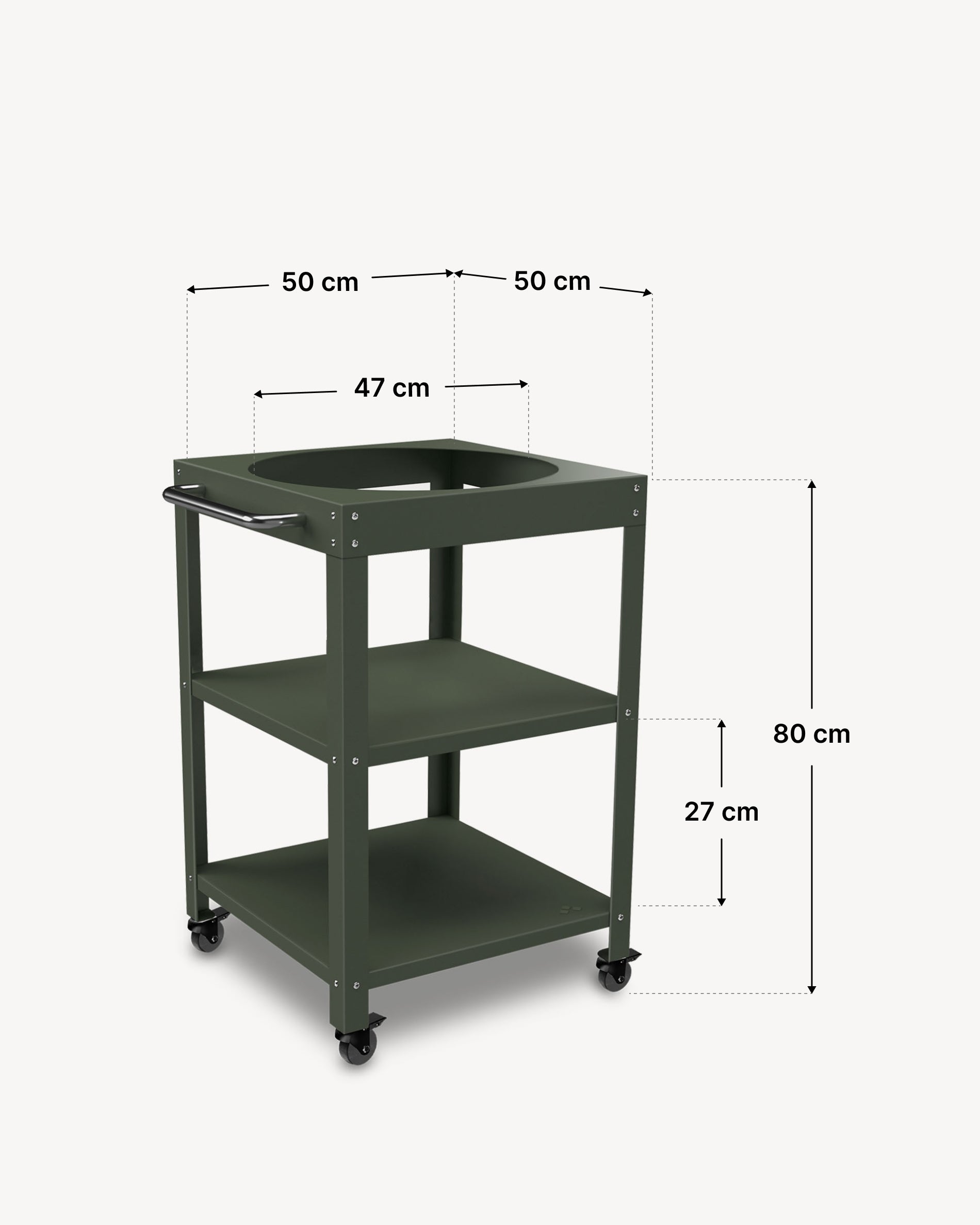 Dimensioni del carrello in metallo 50 × 50 cm per Kokko 18.