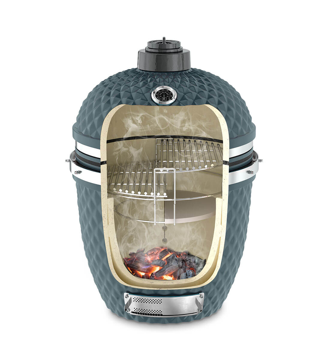 Sezione verticale di un kamado Kokko blu oceano