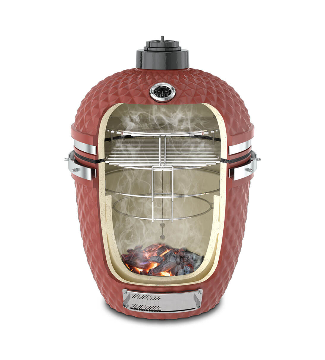 Sezione verticale di un kamado Kokko rosso ossido