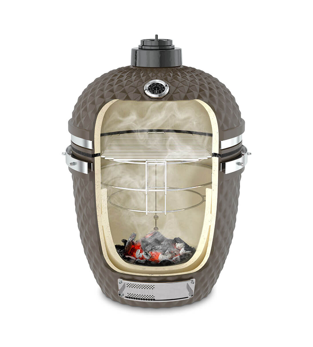 Sezione verticale di un kamado Kokko verde oliva