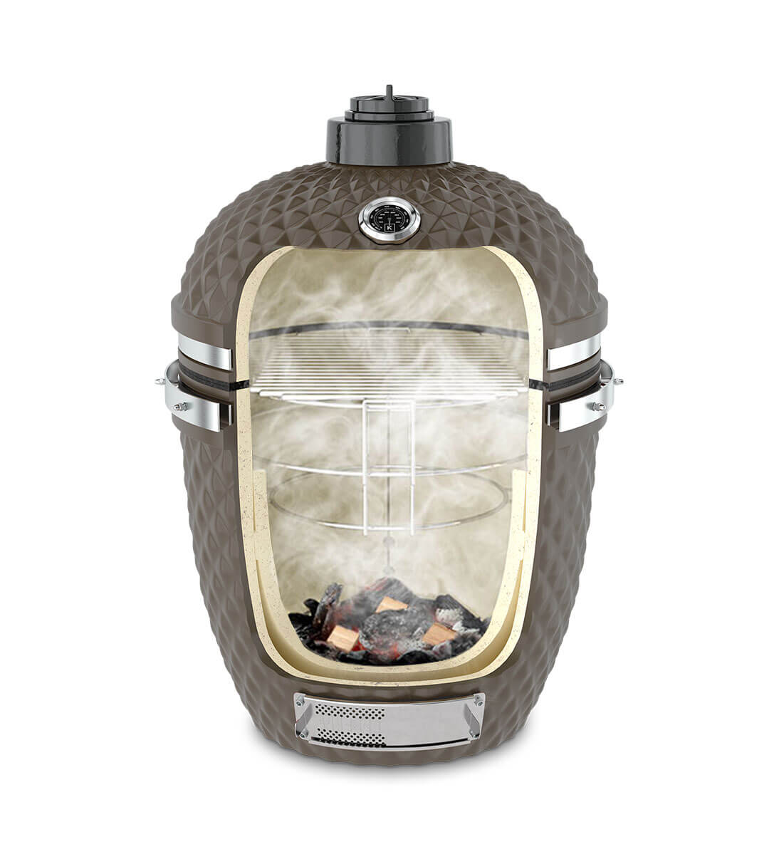 Sezione verticale di un kamado Kokko verde oliva