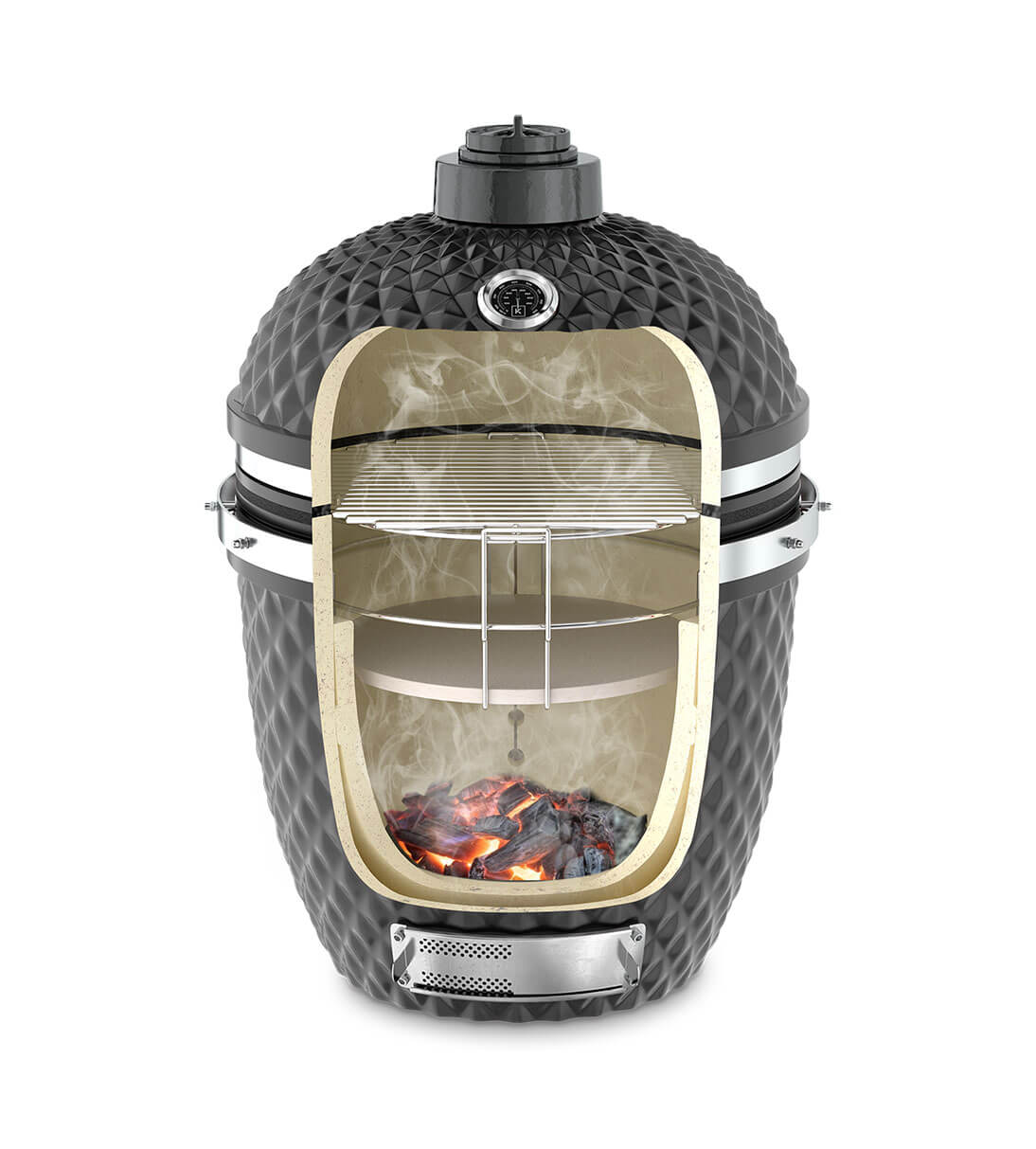 Sezione verticale di un kamado Kokko nero intenso