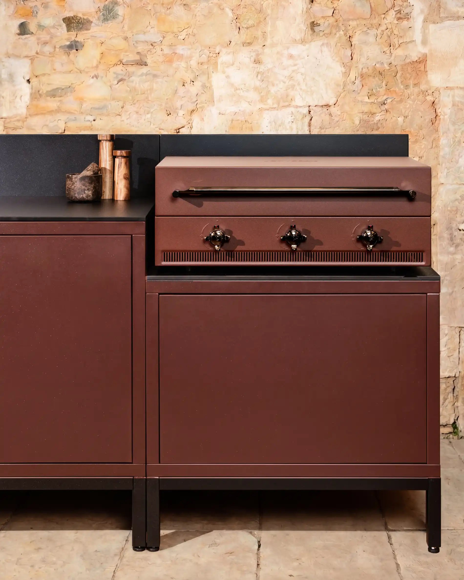 Cucina da esterno Kokko rust con plancha e vani integrati
