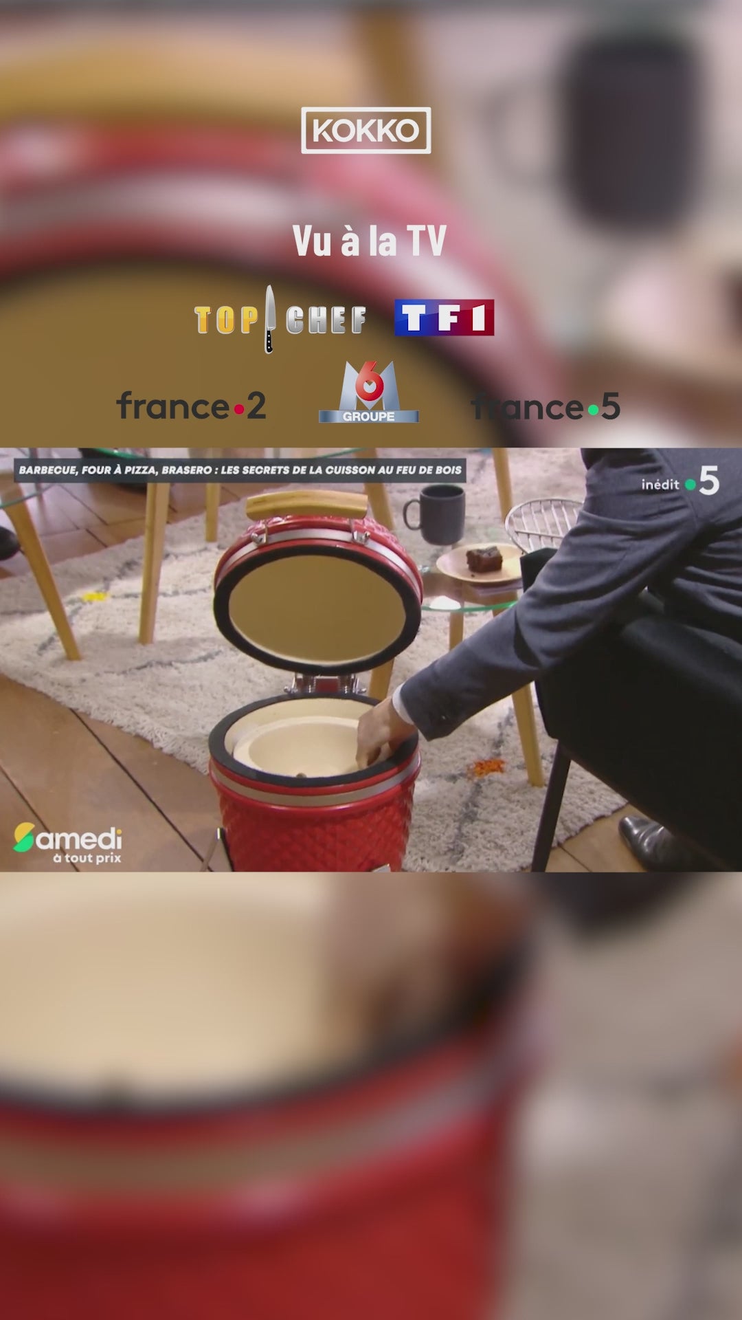 Carica video: Vidéo Kokko présentant le kamado en situation de cuisson et de dégustation