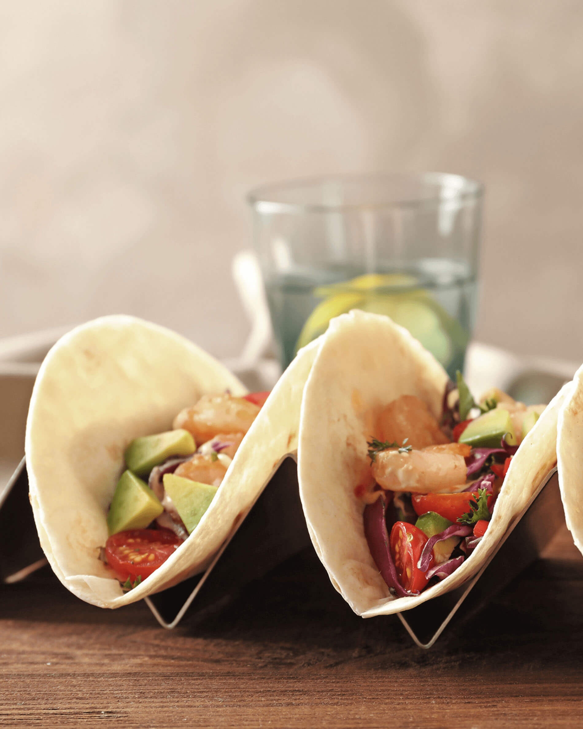 Tacos su supporto per tacos in acciaio inox