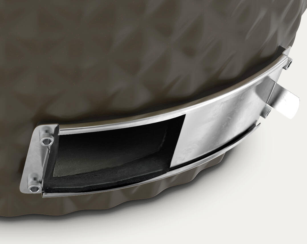 Sportello di regolazione dell’aria in acciaio inox per il kamado Kokko XL.